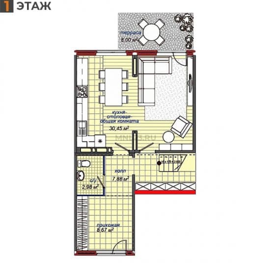 Планировка: Таунхаус 98.93 м² в Краснодаре в КП Португалия, этаж 2