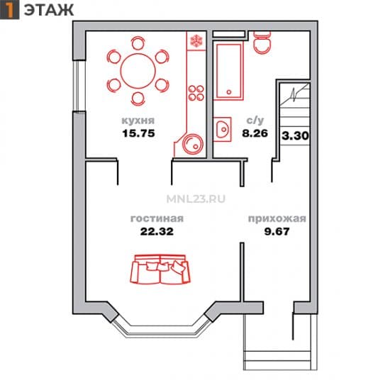 Планировка: Таунхаус118 м² в Краснодаре в КП Австрия, этаж 1