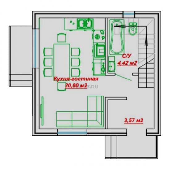 Планировка: Таунхаус 60 (1) м² в Краснодаре в КП Кападокия, этаж 1