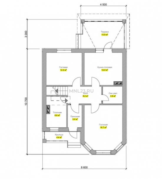 Планировка: Дом 129 м² в Краснодаре в КП Знаменский, этаж 2