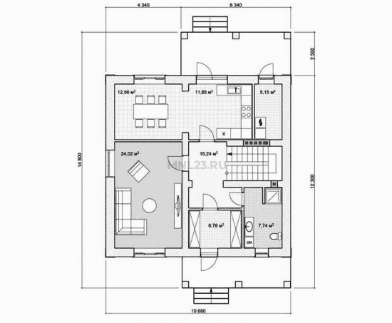 Планировка: Дом 163 м² в Краснодаре в КП Знаменский, этаж 1