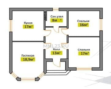 Планировка: Дом 91 м² в Краснодаре в КП Золотая долина