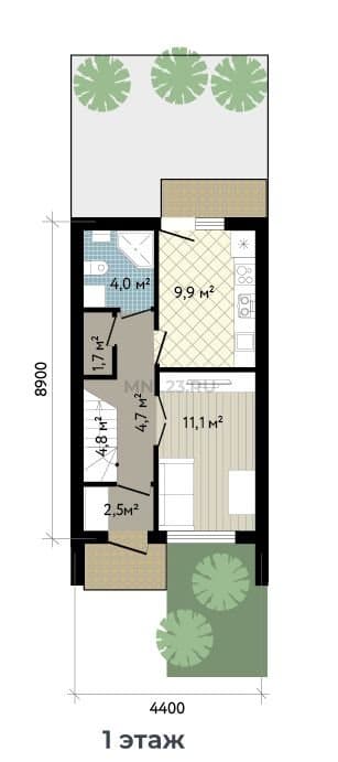 Планировка: Дом 71.9 м² в Краснодаре в КП Близкий, этаж 1