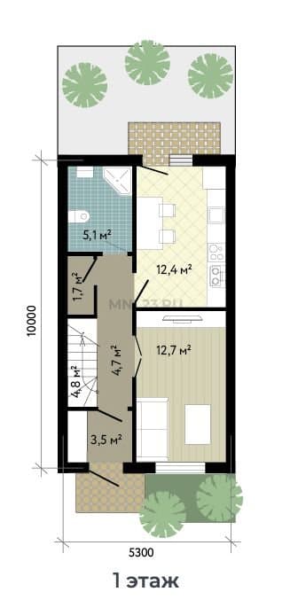 Планировка: Дом 84.3 м² в Краснодаре в КП Близкий, этаж 1