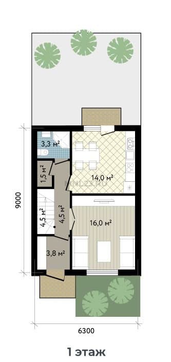 Планировка: Дом 90.3 м² в Краснодаре в КП Близкий, этаж 1