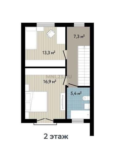 Планировка: Дом 90.6 м² в Краснодаре в КП Близкий, этаж 2
