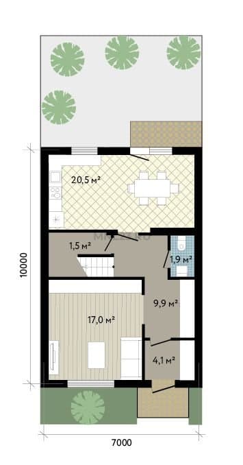 Планировка: Дом 114.5 м² в Краснодаре в КП Близкий, этаж 1