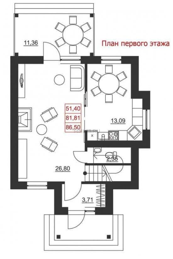 Планировка: Дом 86.50 м² в Краснодаре в КП Немецкая деревня, этаж 1