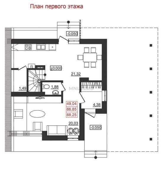 Планировка: Дом 88.25 м² в Краснодаре в КП Немецкая деревня, этаж 1
