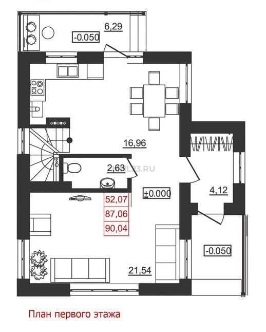 Планировка: Дом 90.04 м² в Краснодаре в КП Немецкая деревня, этаж 1