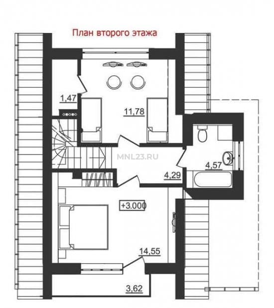 Планировка: Дом 90.04 м² в Краснодаре в КП Немецкая деревня, этаж 2
