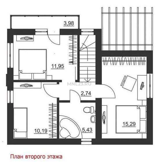 Планировка: Дом 95.43 м² в Краснодаре в КП Немецкая деревня, этаж 2