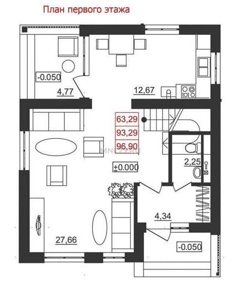 Планировка: Дом 96.90 м² в Краснодаре в КП Немецкая деревня, этаж 1