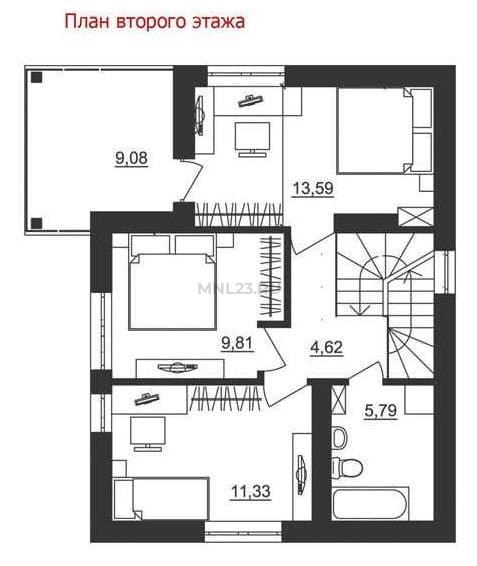 Планировка: Дом 103.45 м² в Краснодаре в КП Немецкая деревня, этаж 2