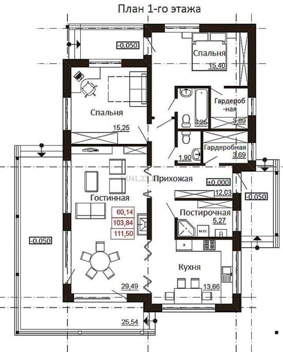 Планировка: Дом 111.50 м² в Краснодаре в КП Немецкая деревня