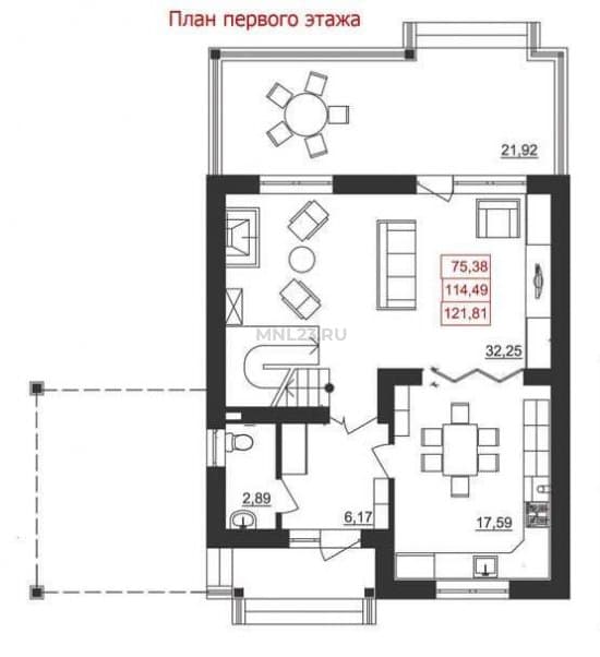 Планировка: Дом 121.81 м² в Краснодаре в КП Немецкая деревня, этаж 1