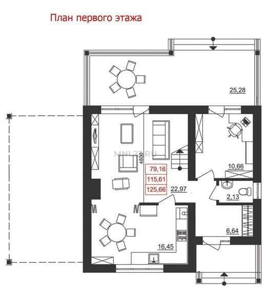 Планировка: Дом 125.66 м² в Краснодаре в КП Немецкая деревня, этаж 1