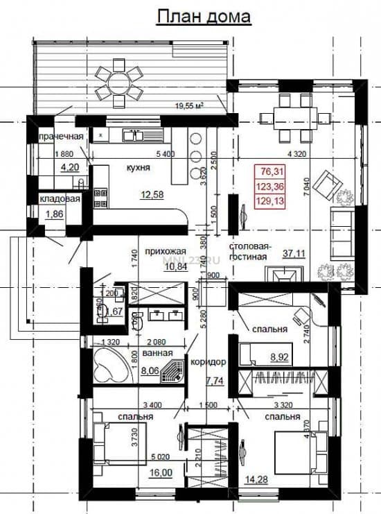 Планировка: Дом 129.13 м² в Краснодаре в КП Немецкая деревня