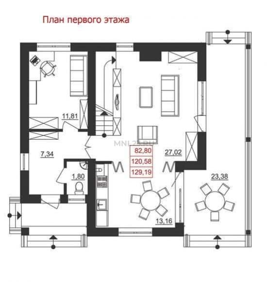 Планировка: Дом 129.19 м² в Краснодаре в КП Немецкая деревня, этаж 1