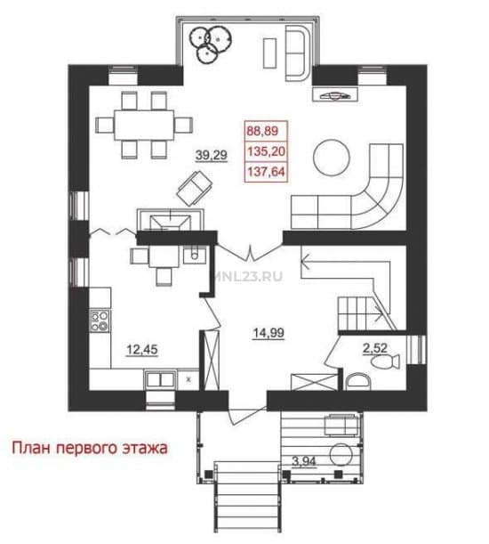 Планировка: Дом 137.64 м² в Краснодаре в КП Немецкая деревня, этаж 1