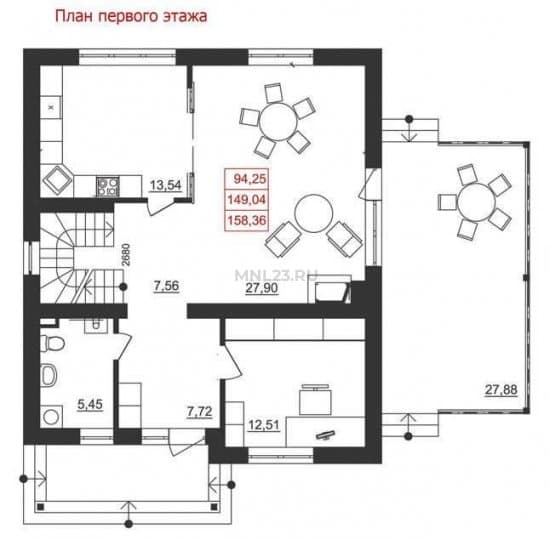 Планировка: Дом 158.36 м² в Краснодаре в КП Немецкая деревня, этаж 1