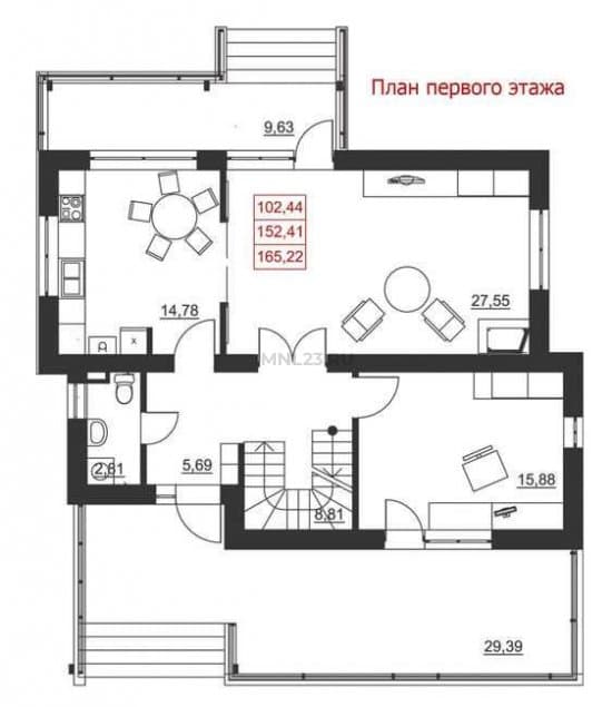 Планировка: Дом 165.22 м² в Краснодаре в КП Немецкая деревня, этаж 1