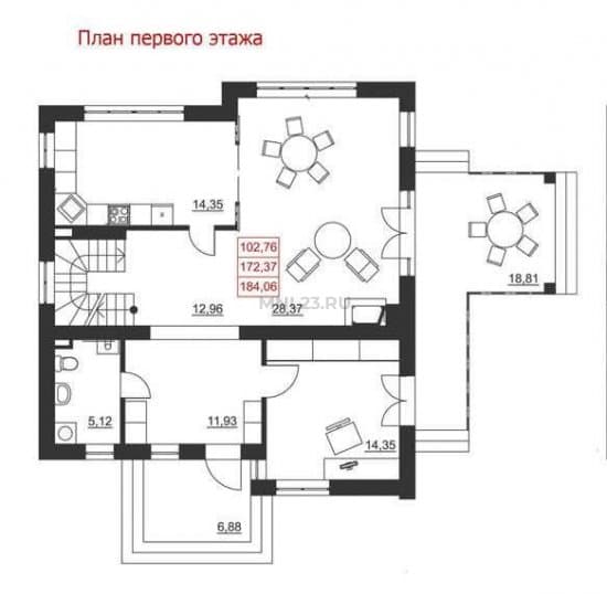 Планировка: Дом 184.06 м² в Краснодаре в КП Немецкая деревня, этаж 1