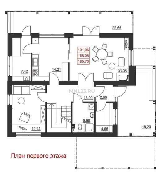 Планировка: Дом 185.70 м² в Краснодаре в КП Немецкая деревня, этаж 1