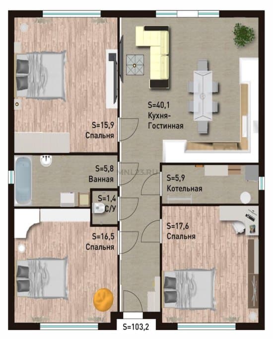 Планировка: Дом 103 (2) м² в Краснодаре в КП Знаменский