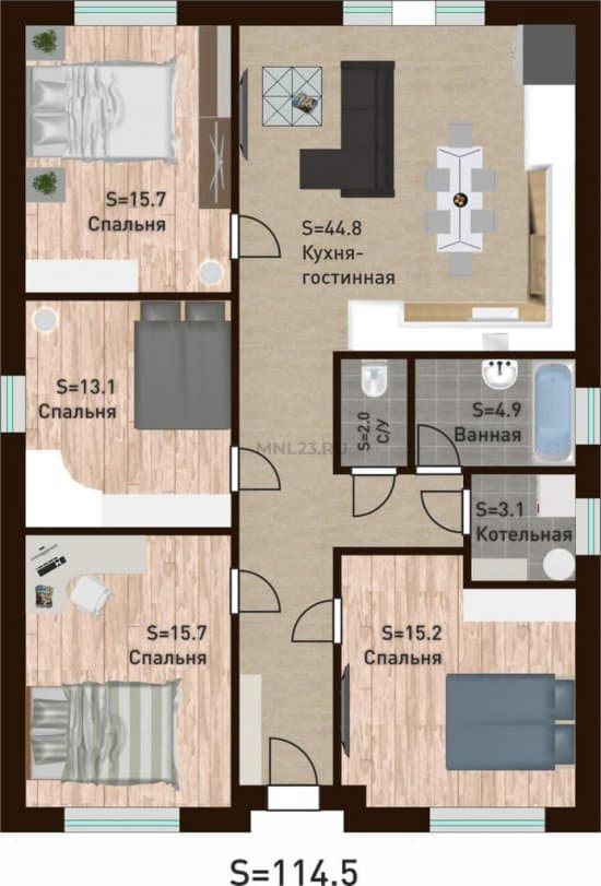 Планировка: Дом 103 (3) м² в Краснодаре в КП Знаменский