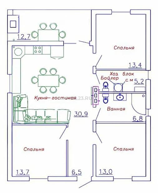 Планировка: Дом 88 м² в Краснодаре в КП Ясенево