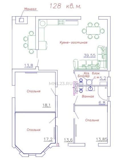 Планировка: Дом 128 м² в Краснодаре в КП Ясенево