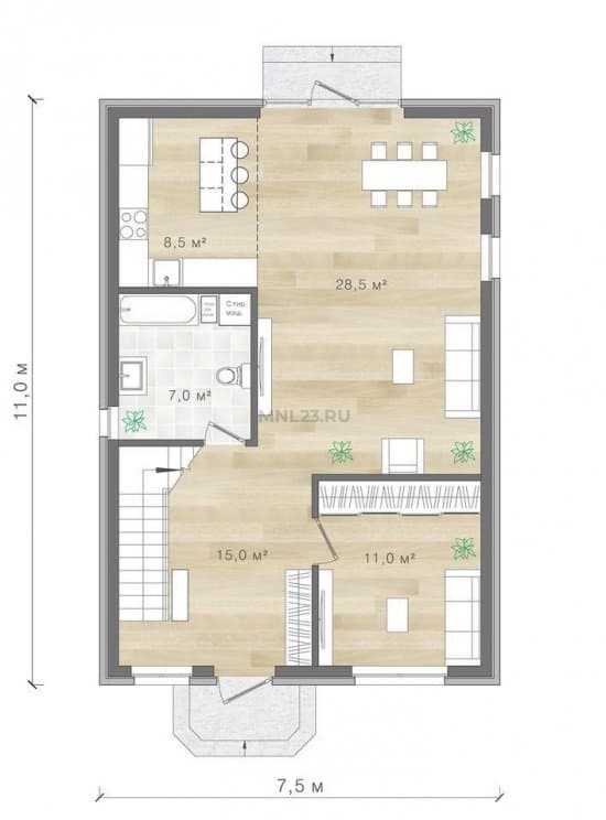Планировка: Дом 120 м² в Краснодаре в КП Династия, этаж 1