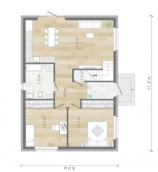Планировка: Дом 120 м² (1) в Краснодаре в КП Династия, этаж 1