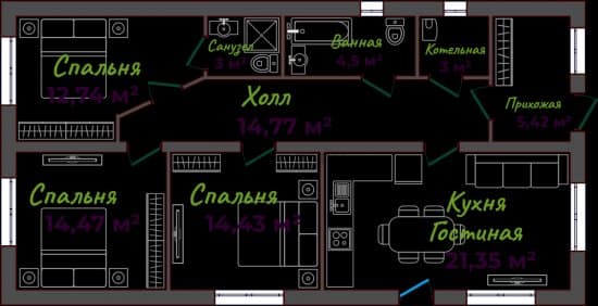Планировка: Дом 93.6 м² в Краснодаре в КП Bountyhouse
