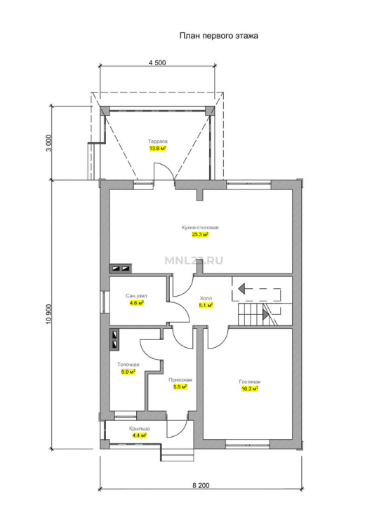 Планировка: Дом 128 м² в Краснодаре в КП Тихий квартал, этаж 1