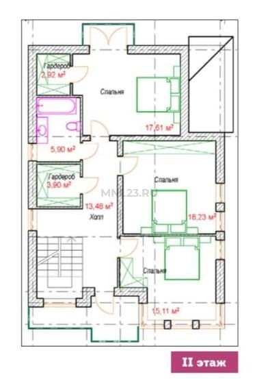 Планировка: Дом 138 м² в Краснодаре в КП Парковый, этаж 2
