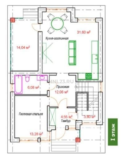 Планировка: Дом 146 м² в Краснодаре в КП Парковый, этаж 1