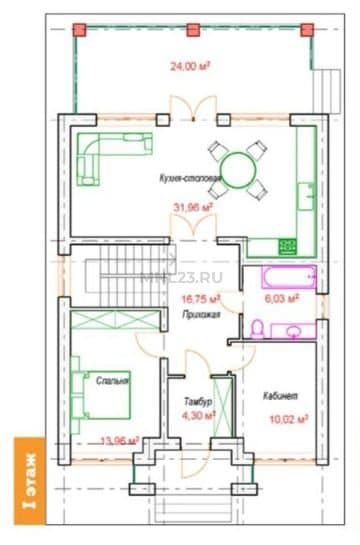 Планировка: Дом 157 м² в Краснодаре в КП Парковый, этаж 1