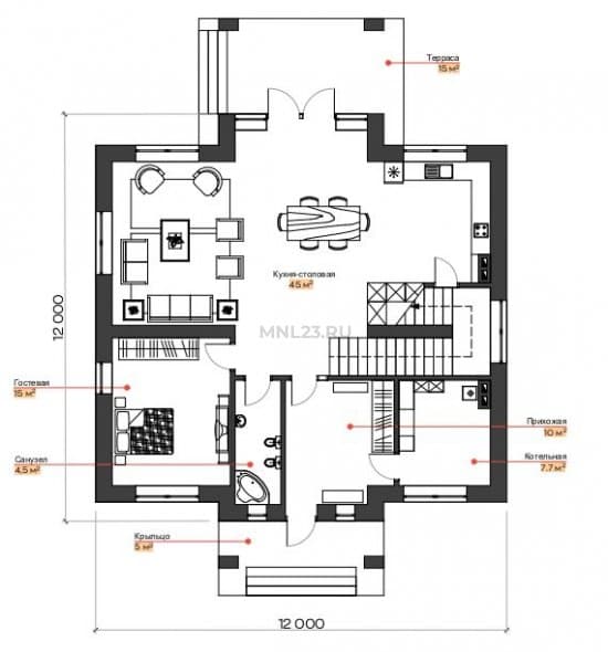 Планировка: Дом 150 м² в Краснодаре в КП Гармония, этаж 1