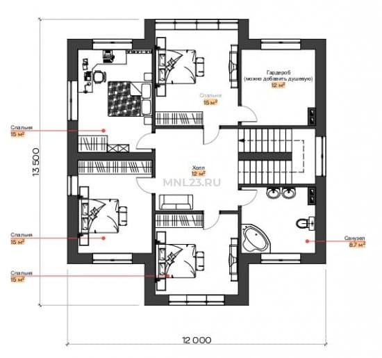 Планировка: Дом 150 м² в Краснодаре в КП Гармония, этаж 2