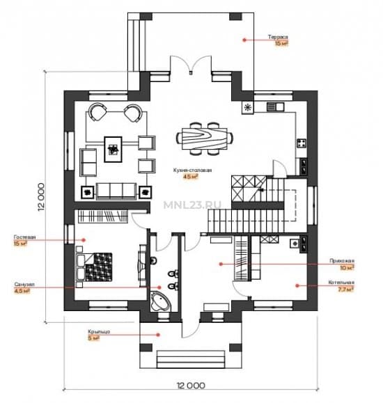 Планировка: Дом 150 м² (1) в Краснодаре в КП Гармония, этаж 1