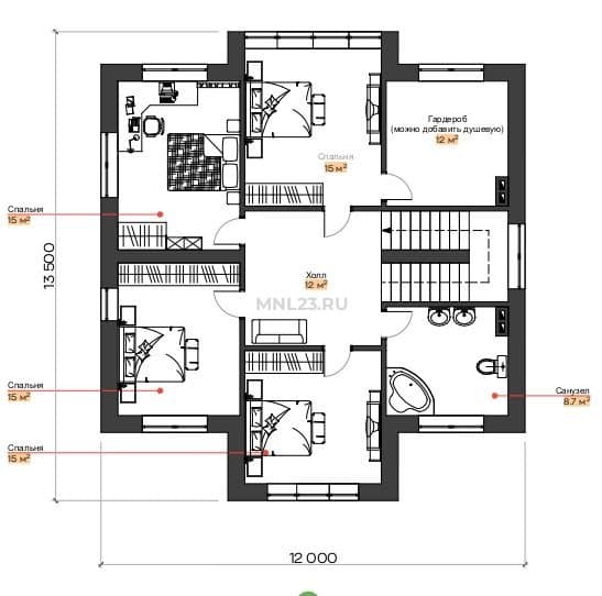 Планировка: Дом 150 м² (1) в Краснодаре в КП Гармония, этаж 2