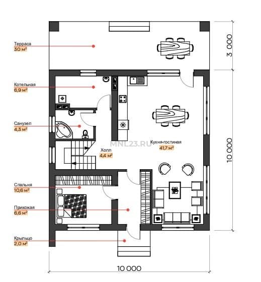 Планировка: Дом 145 м² (1) в Краснодаре в КП Гармония, этаж 1