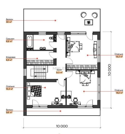 Планировка: Дом 145 м² (1) в Краснодаре в КП Гармония, этаж 2