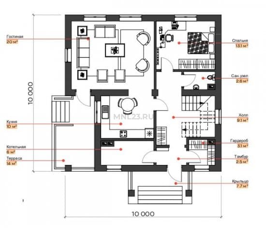 Планировка: Дом 140 м² (1) в Краснодаре в КП Гармония, этаж 1