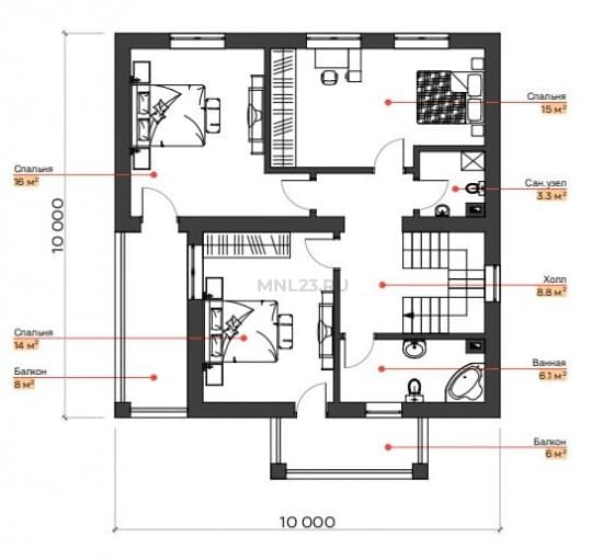 Планировка: Дом 140 м² (1) в Краснодаре в КП Гармония, этаж 2