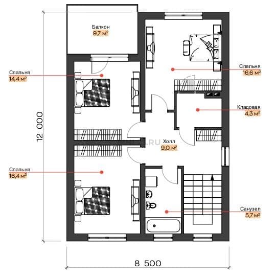 Планировка: Дом 133 м² в Краснодаре в КП Гармония, этаж 2