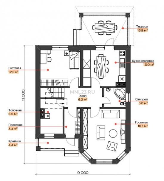 Планировка: Дом 130 м² в Краснодаре в КП Гармония, этаж 1