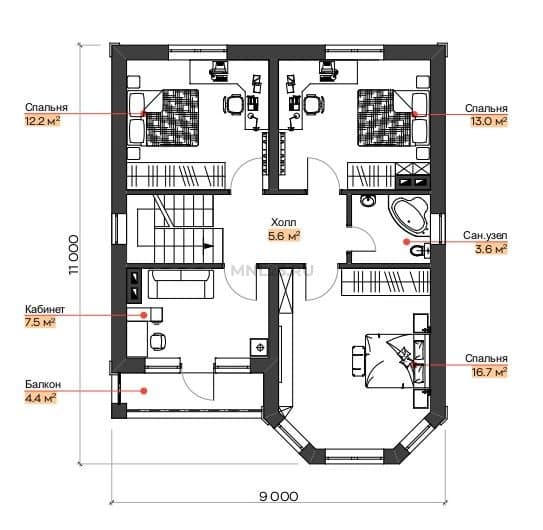 Планировка: Дом 130 м² в Краснодаре в КП Гармония, этаж 2